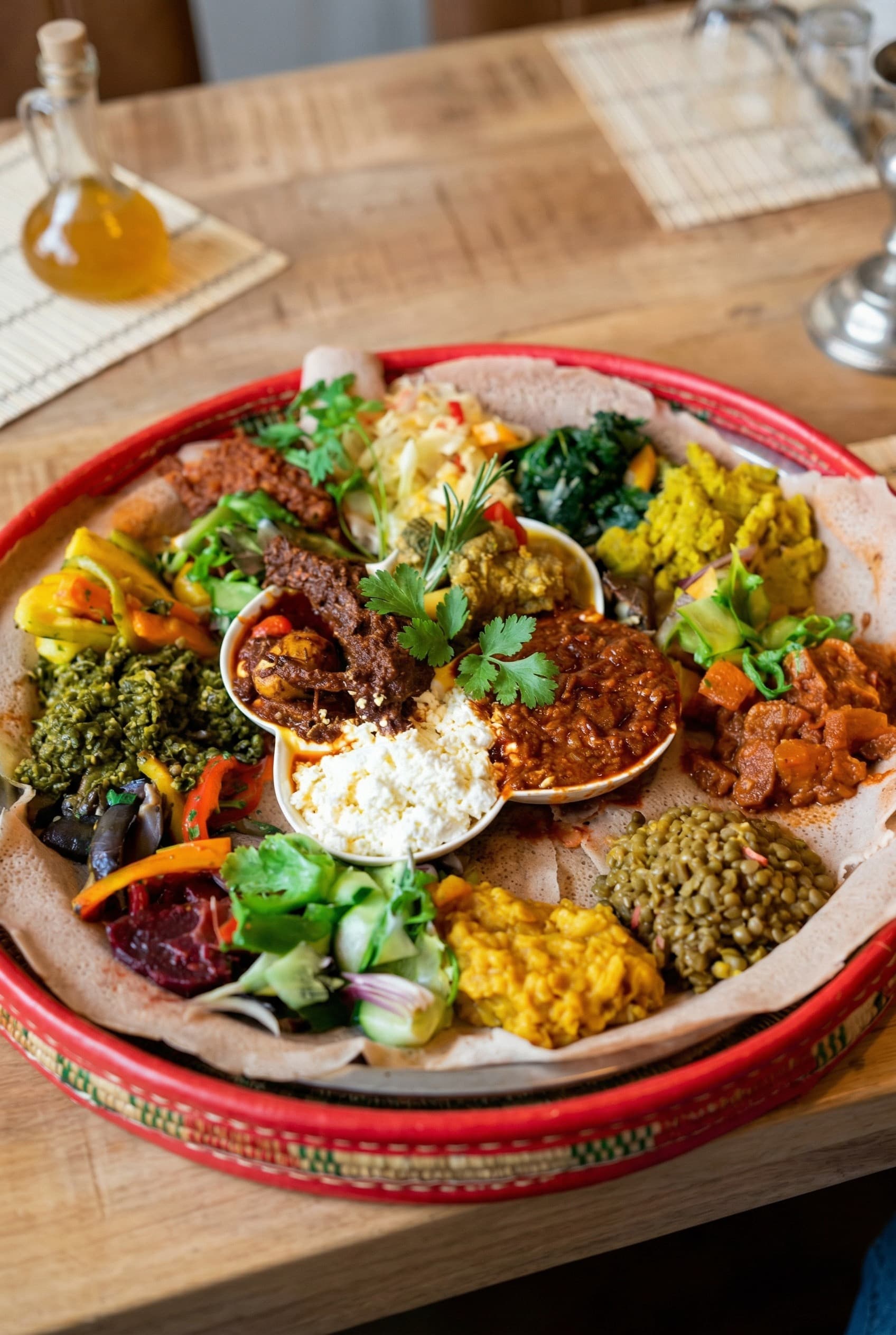 Gedeelde plank met Ethiopische gerechten
